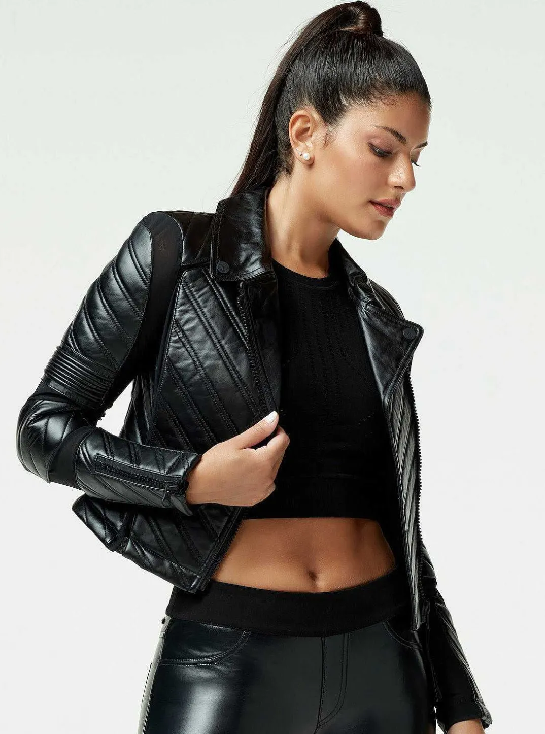 Flash Sale Acceleration Asym Moto Mesh Leather Jacket Women Motos
