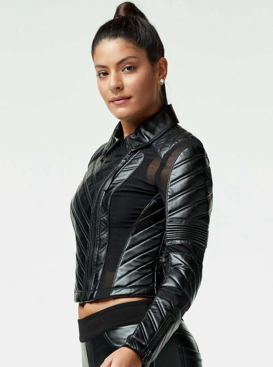 Flash Sale Acceleration Asym Moto Mesh Leather Jacket Women Motos