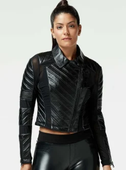 Flash Sale Acceleration Asym Moto Mesh Leather Jacket Women Motos