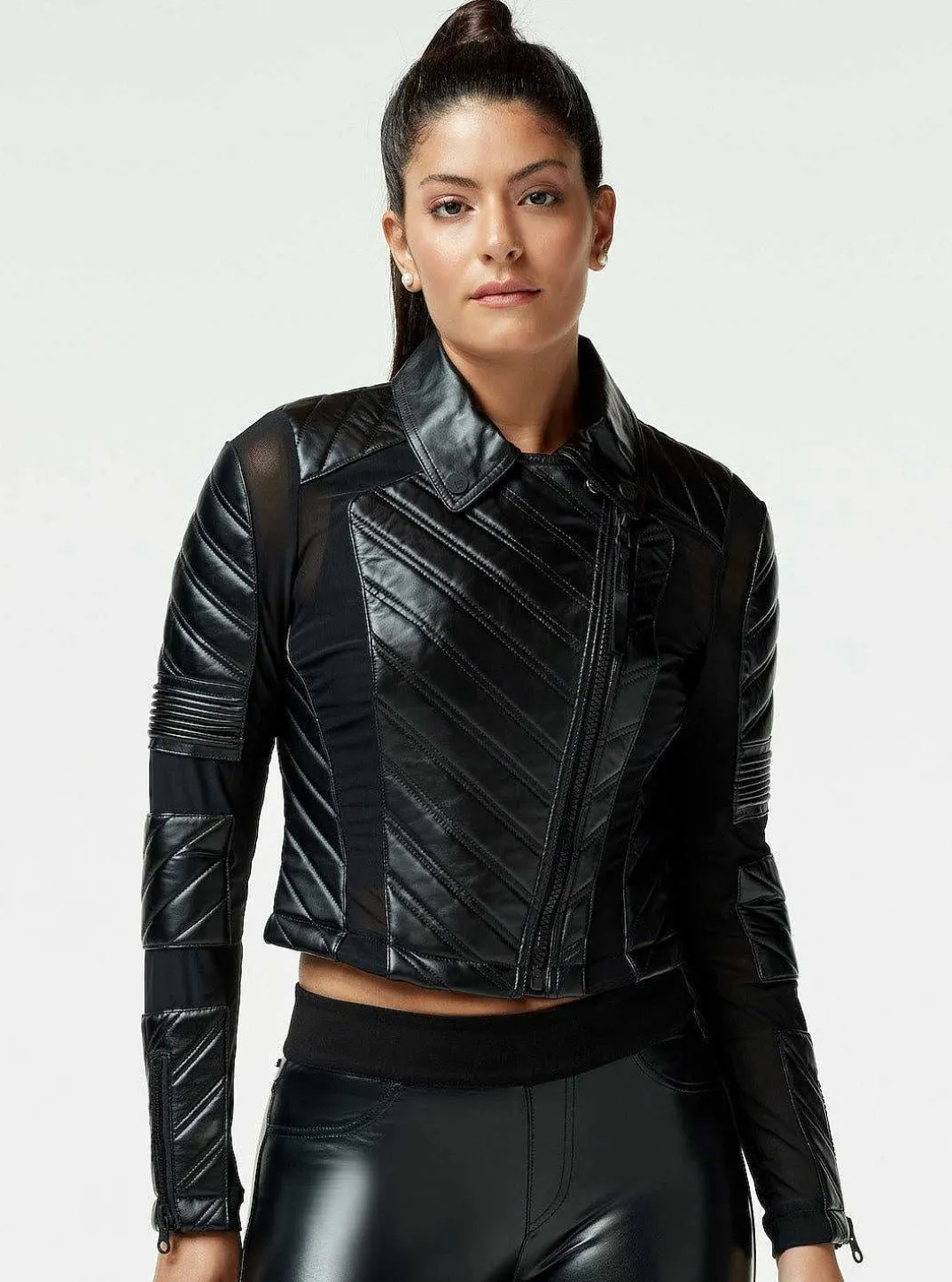 Flash Sale Acceleration Asym Moto Mesh Leather Jacket Women Motos