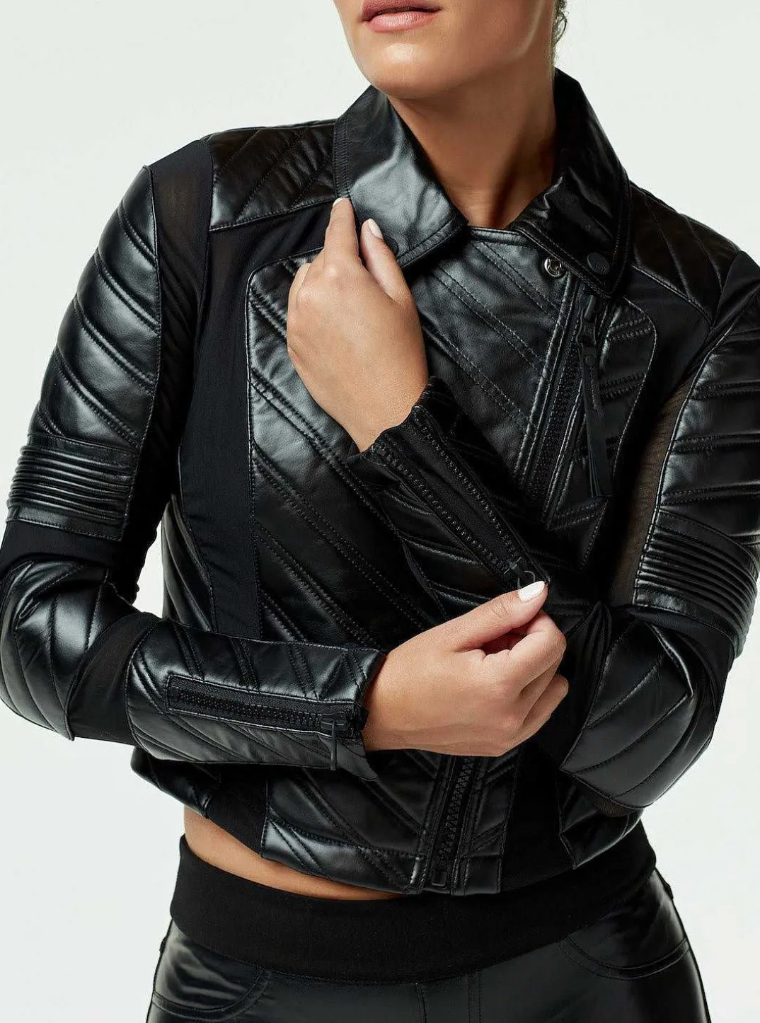 Flash Sale Acceleration Asym Moto Mesh Leather Jacket Women Motos