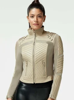 Outlet Acceleration Moto Mesh Leather Jacket Women Motos