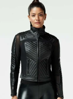 Discount Acceleration Moto Mesh Leather Jacket Women Motos