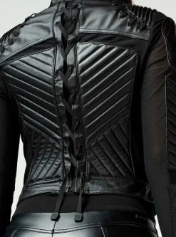 Discount Acceleration Moto Mesh Leather Jacket Women Motos