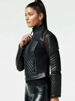 Discount Acceleration Moto Mesh Leather Jacket Women Motos