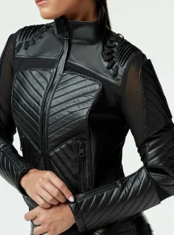 Discount Acceleration Moto Mesh Leather Jacket Women Motos