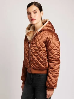 Store Amber Reversible Faux Fur Hoodie Women Puffers & Coats
