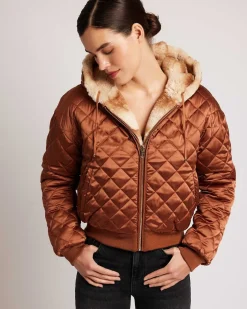 Store Amber Reversible Faux Fur Hoodie Women Puffers & Coats