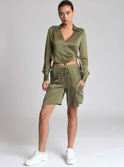 Shop Chelsea Silk Bermuda Short Women Olive
