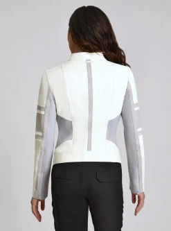 Fashion Claudine Leather Racer Jacket Women Naval Blue