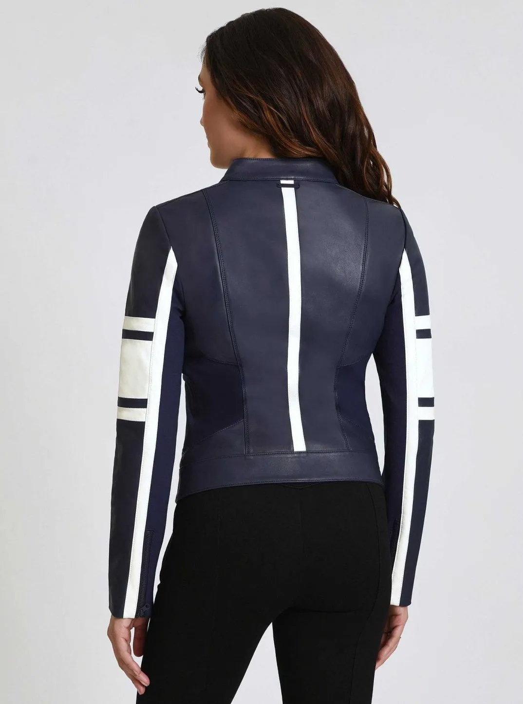 Fashion Claudine Leather Racer Jacket Women Naval Blue