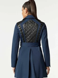 Best Sale Collaborator Quilted-Back Trench Women Naval Blue