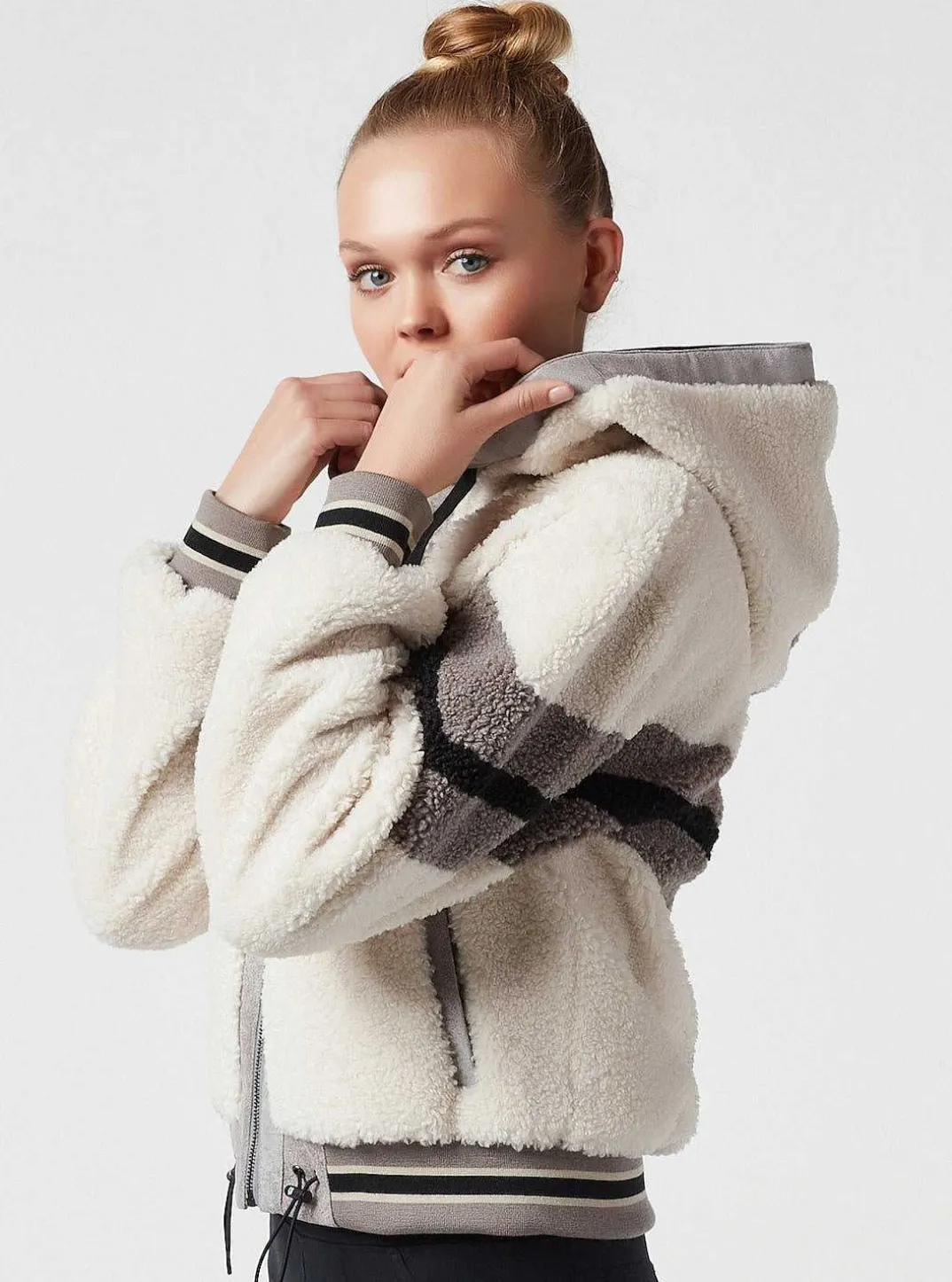 Shop Faux Shearling Hoody Women Puffers & Coats