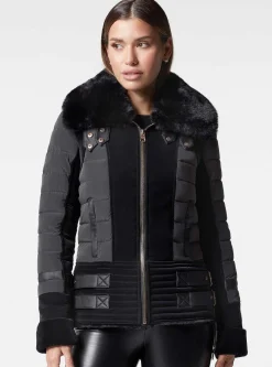 New Gold Moto Puffer Jacket - Down Filled Women Puffers & Coats