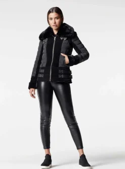 New Gold Moto Puffer Jacket - Down Filled Women Puffers & Coats