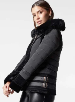 New Gold Moto Puffer Jacket - Down Filled Women Puffers & Coats
