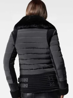 New Gold Moto Puffer Jacket - Down Filled Women Puffers & Coats