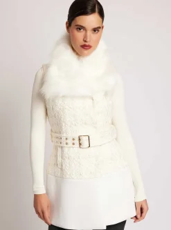 Hot Irina Boucle Long Vest Gold Trim Women Puffers & Coats