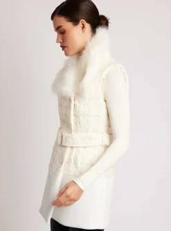 Hot Irina Boucle Long Vest Gold Trim Women Puffers & Coats