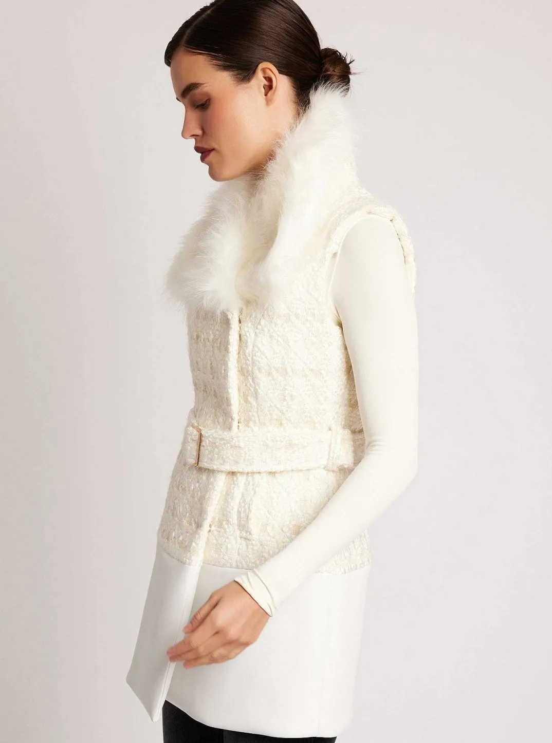 Hot Irina Boucle Long Vest Gold Trim Women Puffers & Coats