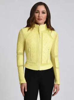 Store Leather Moto Mesh Jacket Women Motos