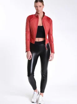 Best Sale Leather Moto Mesh Jacket Women Cranberry