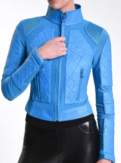 Best Sale Leather Moto Mesh Jacket Women Cranberry