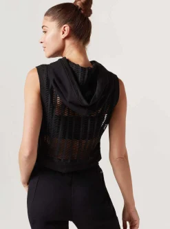 Cheap Linear Mesh Hoodie Women Tops
