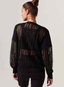 Outlet Linear Mesh Sweatshirt Women Tops