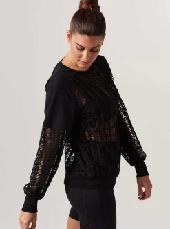 Outlet Linear Mesh Sweatshirt Women Tops