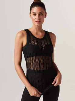 Outlet Linear Mesh Tank Top Women Tops