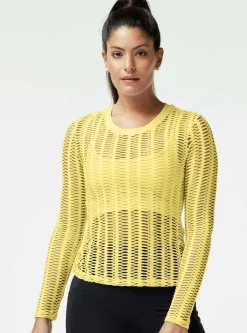 Online Linear Mesh Top Long Sleeve Women Tops
