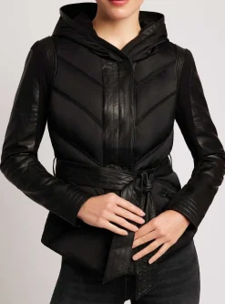 New Mesh Inset Hooded Puffer - Down Filled Women Puffers & Coats