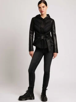 New Mesh Inset Hooded Puffer - Down Filled Women Puffers & Coats