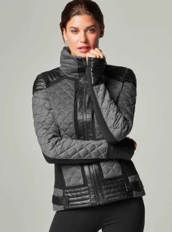 Hot Mesh Inset Moto Puffer - Down Filled Women Puffers & Coats