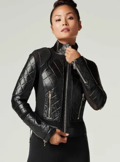 Best Mesh Moto Jacket With Black Leather & Gold Trims - Gold Collection Women Motos