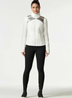 Clearance Metallic Motion Panel Zip Puffer - Down Filled Women Puffers & Coats