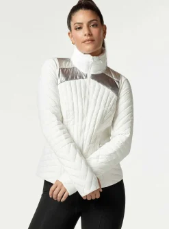 Clearance Metallic Motion Panel Zip Puffer - Down Filled Women Puffers & Coats