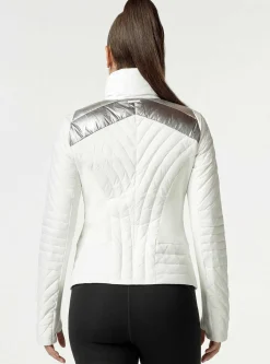 Clearance Metallic Motion Panel Zip Puffer - Down Filled Women Puffers & Coats