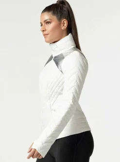 Clearance Metallic Motion Panel Zip Puffer - Down Filled Women Puffers & Coats