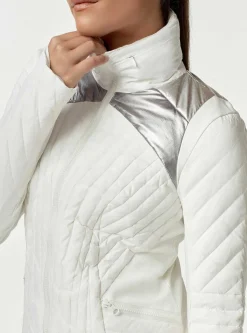 Clearance Metallic Motion Panel Zip Puffer - Down Filled Women Puffers & Coats