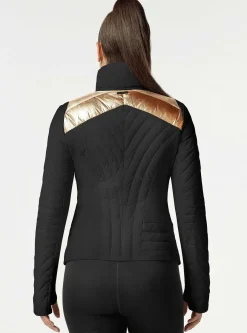Fashion Metallic Motion Panel Zip Puffer - Down Filled Women Puffers & Coats