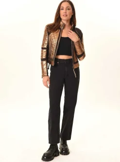 Online Metallic Moto Mesh Jacket Women Motos
