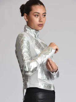 Cheap Metallic Moto Mesh Jacket Women Motos