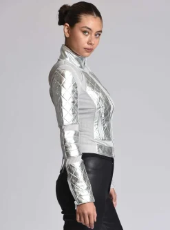 Cheap Metallic Moto Mesh Jacket Women Motos