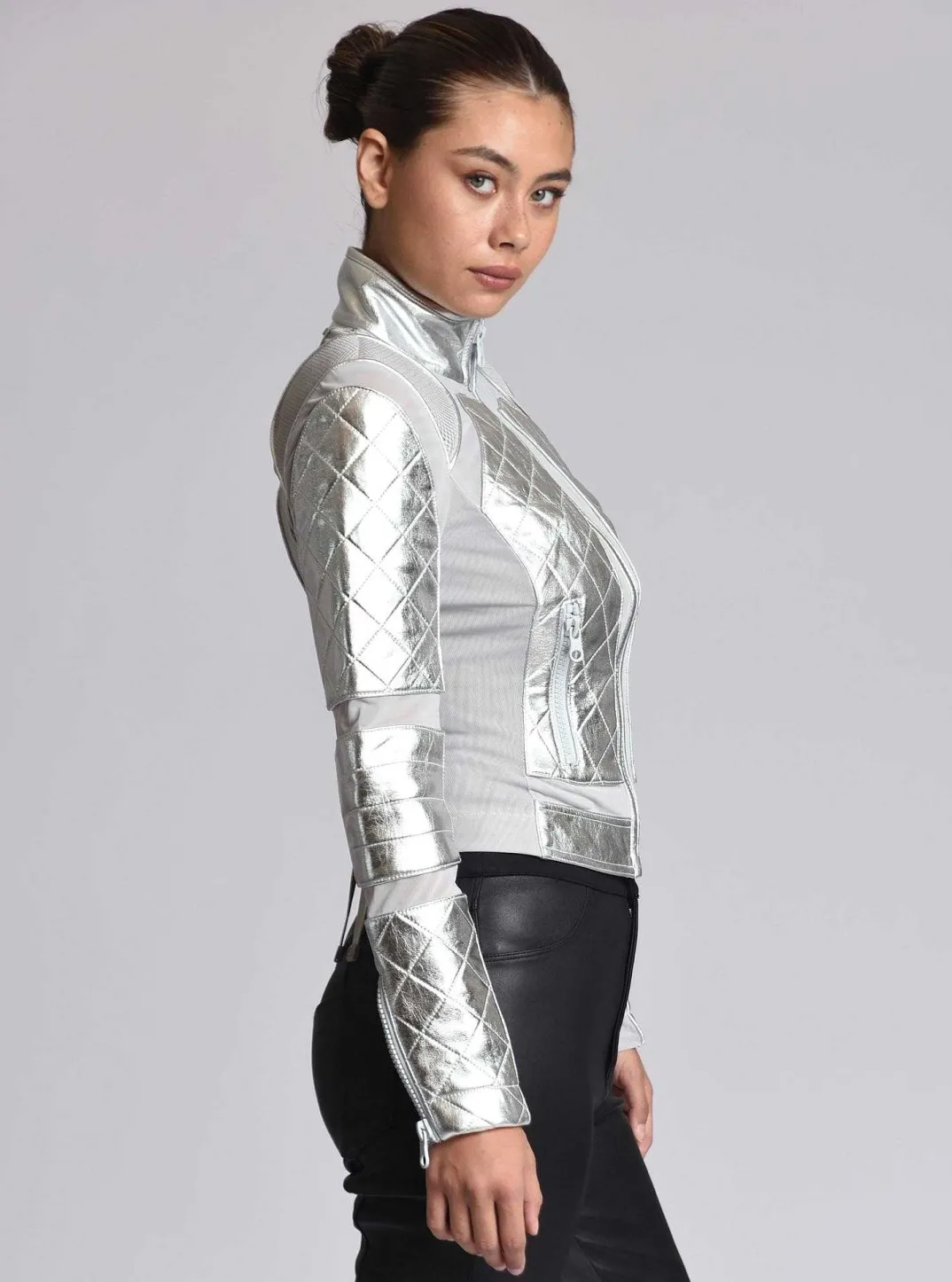 Cheap Metallic Moto Mesh Jacket Women Motos