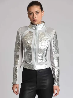 Cheap Metallic Moto Mesh Jacket Women Motos