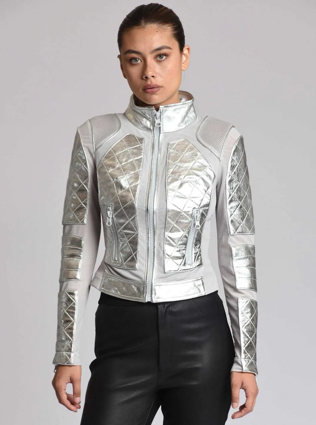 Cheap Metallic Moto Mesh Jacket Women Motos