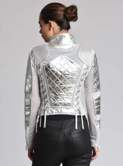 Cheap Metallic Moto Mesh Jacket Women Motos