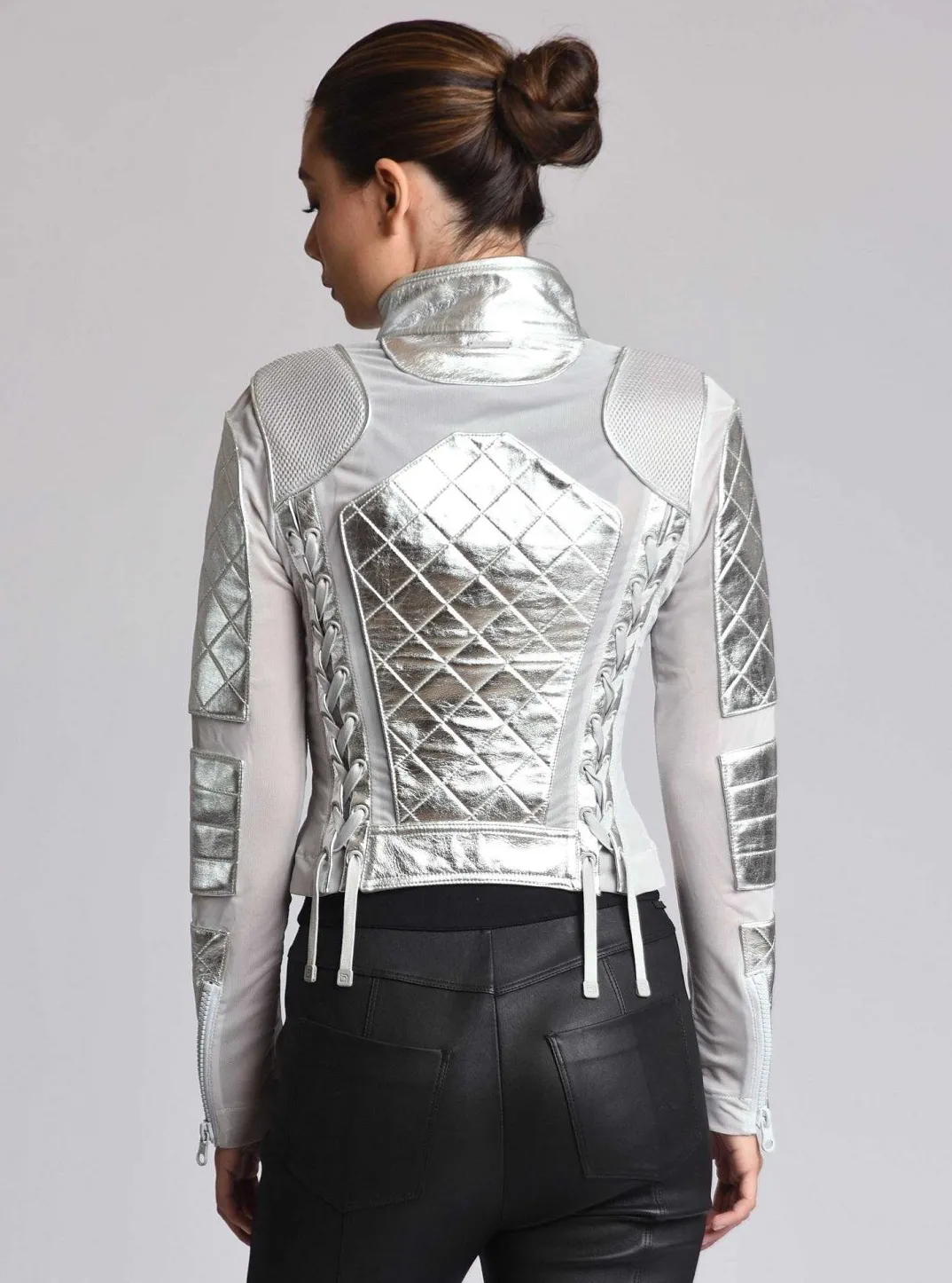 Cheap Metallic Moto Mesh Jacket Women Motos